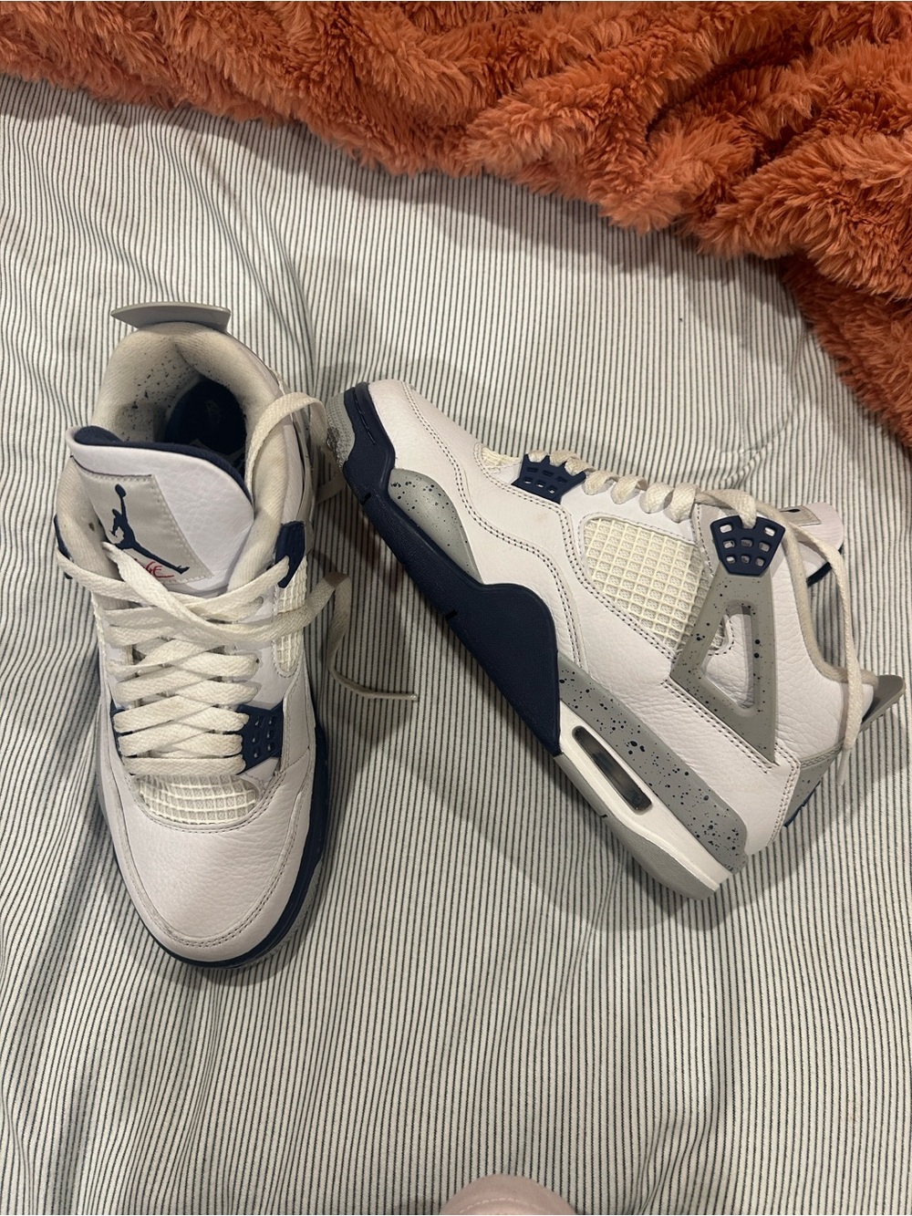 Jordan mens Sneakers in White and Navy with Gray Accents